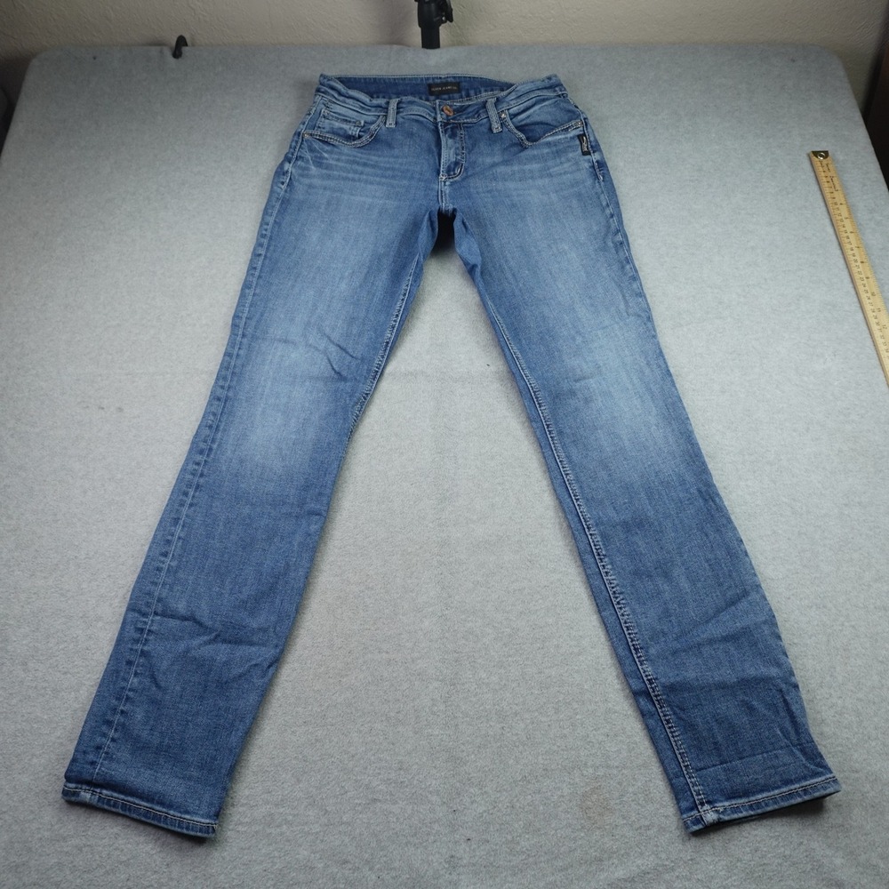 Silver Jeans Womens 29 Blue Boyfriend Distressed Straight Denim